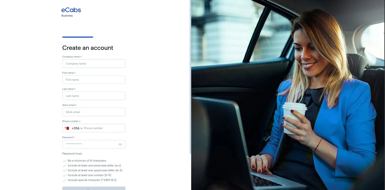 eCabs Business sign-up for corporate customers
