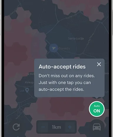 Driver app auto-accept rides switch turned on