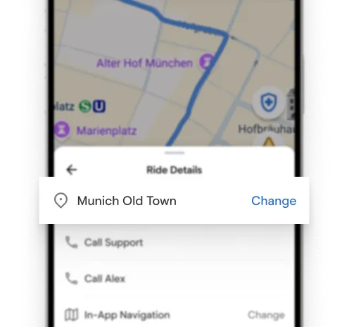 Driver app ride details with the option to change the destination address