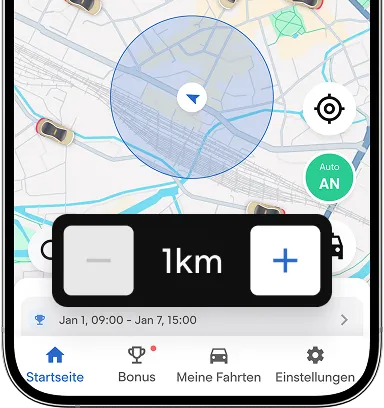 Driver app control setting the operating radius to 1 km