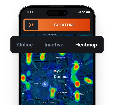 Driver app demand heatmap over Dortmund showing the busiest areas