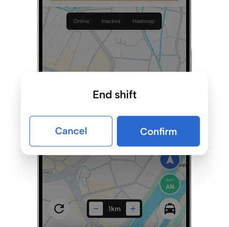 Driver app confirmation for ending a shift