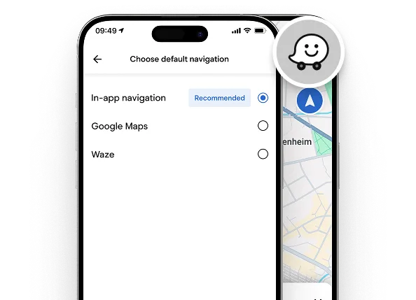 Driver app setting to choose the default navigation: in-app, Google Maps or Waze