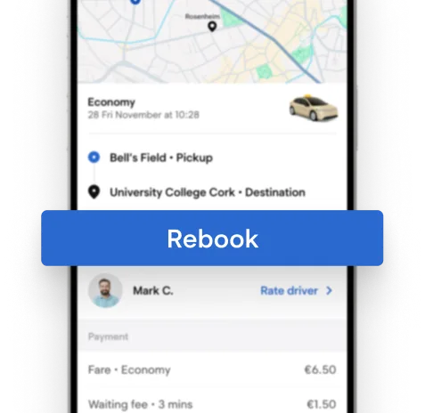 Fahrtbeleg in der Fahrgast-App mit Schaltfläche zum erneuten Buchen